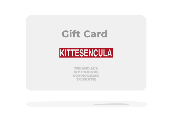 Kittesencula Gift Card with bold red logo and motivational text on light background