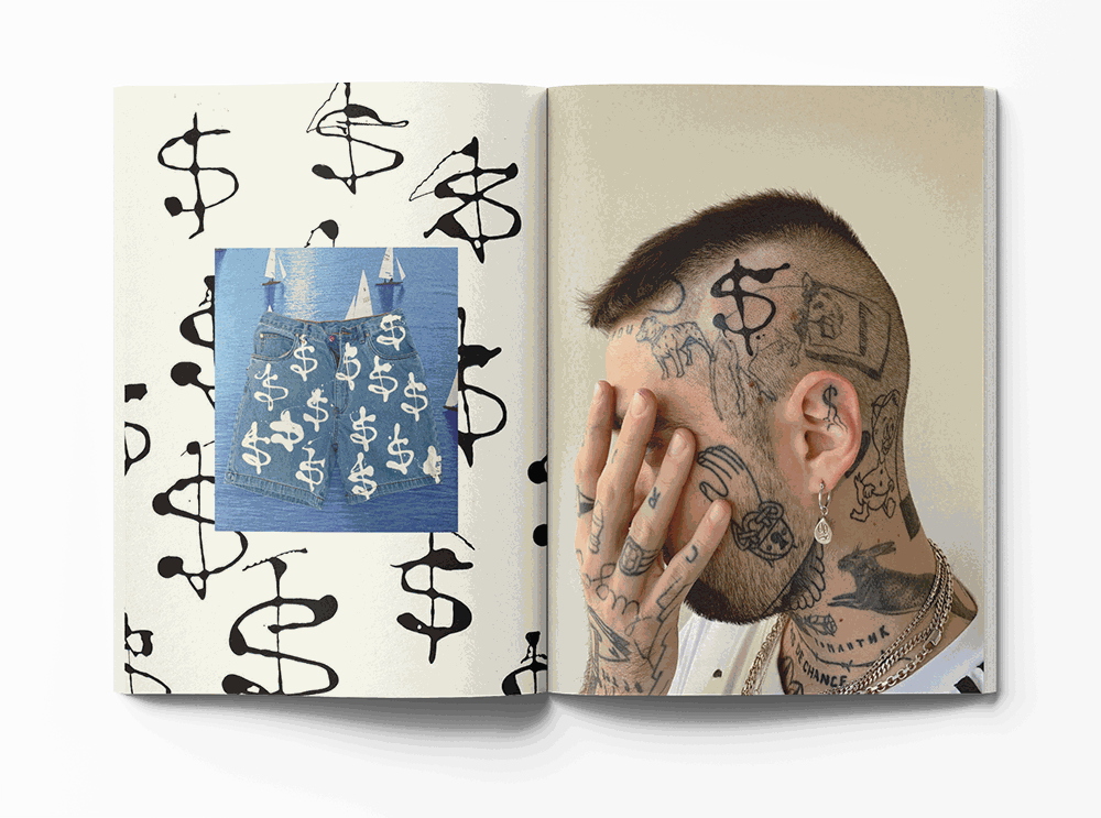 Open book spread from Pepemaniak's "All You Can Eat" featuring black and white portrait and artistic sketches with handwritten text.