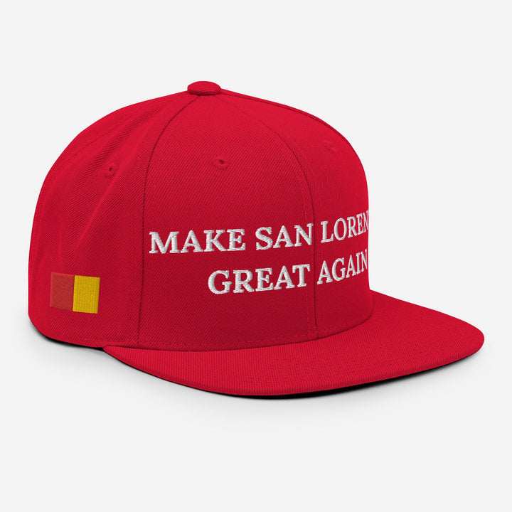 Red Make San Lorenzo Great Again snapback hat with flat brim and adjustable closure