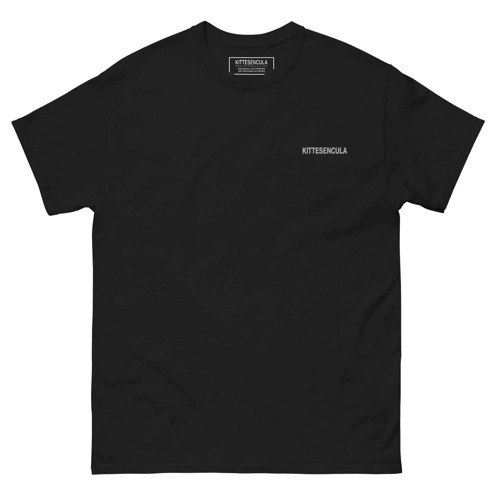Black Kittesencula T-Shirt with embroidered logo, classic fit, thick cotton fabric, pre-shrunk, boxy style