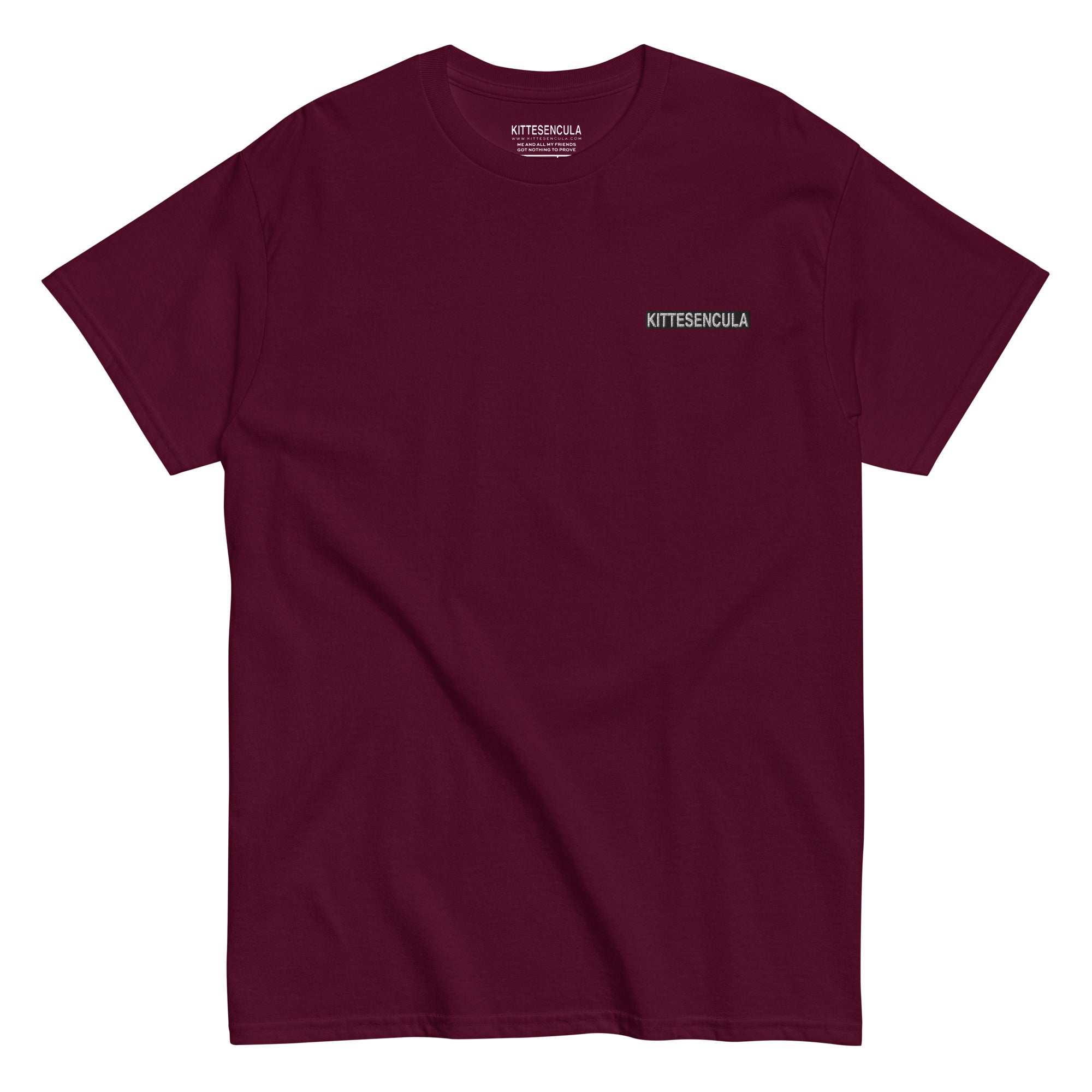 Kittesencula T-Shirt embroidered black logo classic fit maroon cotton tee