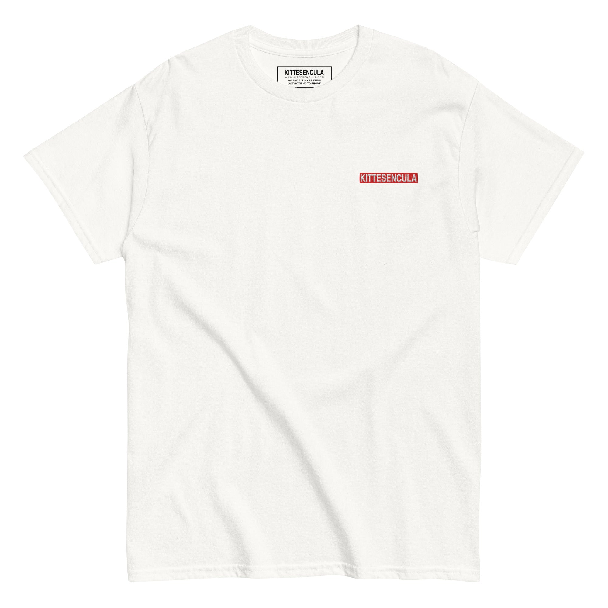White Kittesencula T-shirt with embroidered red logo and classic fit made of thick cotton fabric