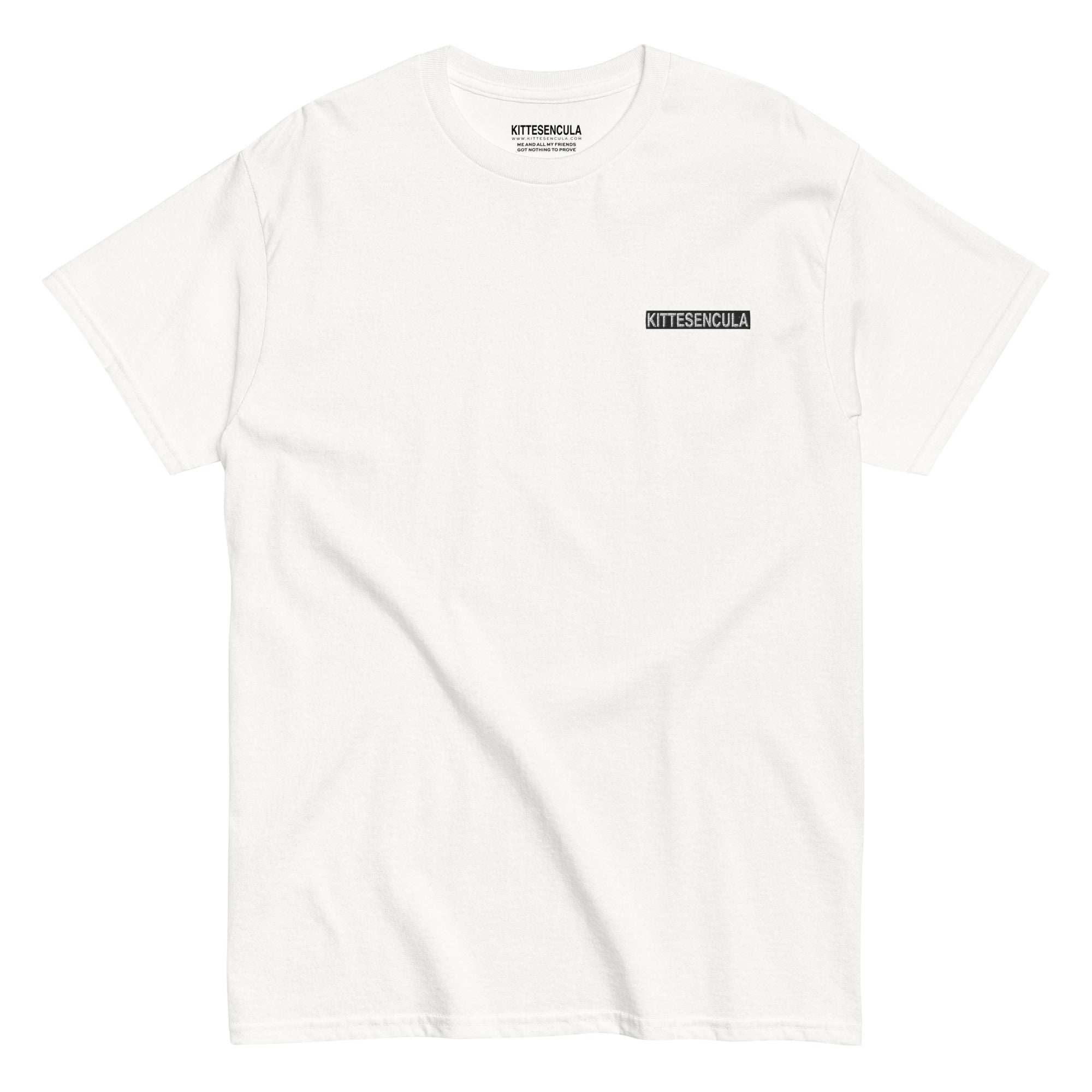 Kittesencula T-Shirt classic fit white cotton tee with embroidered black logo