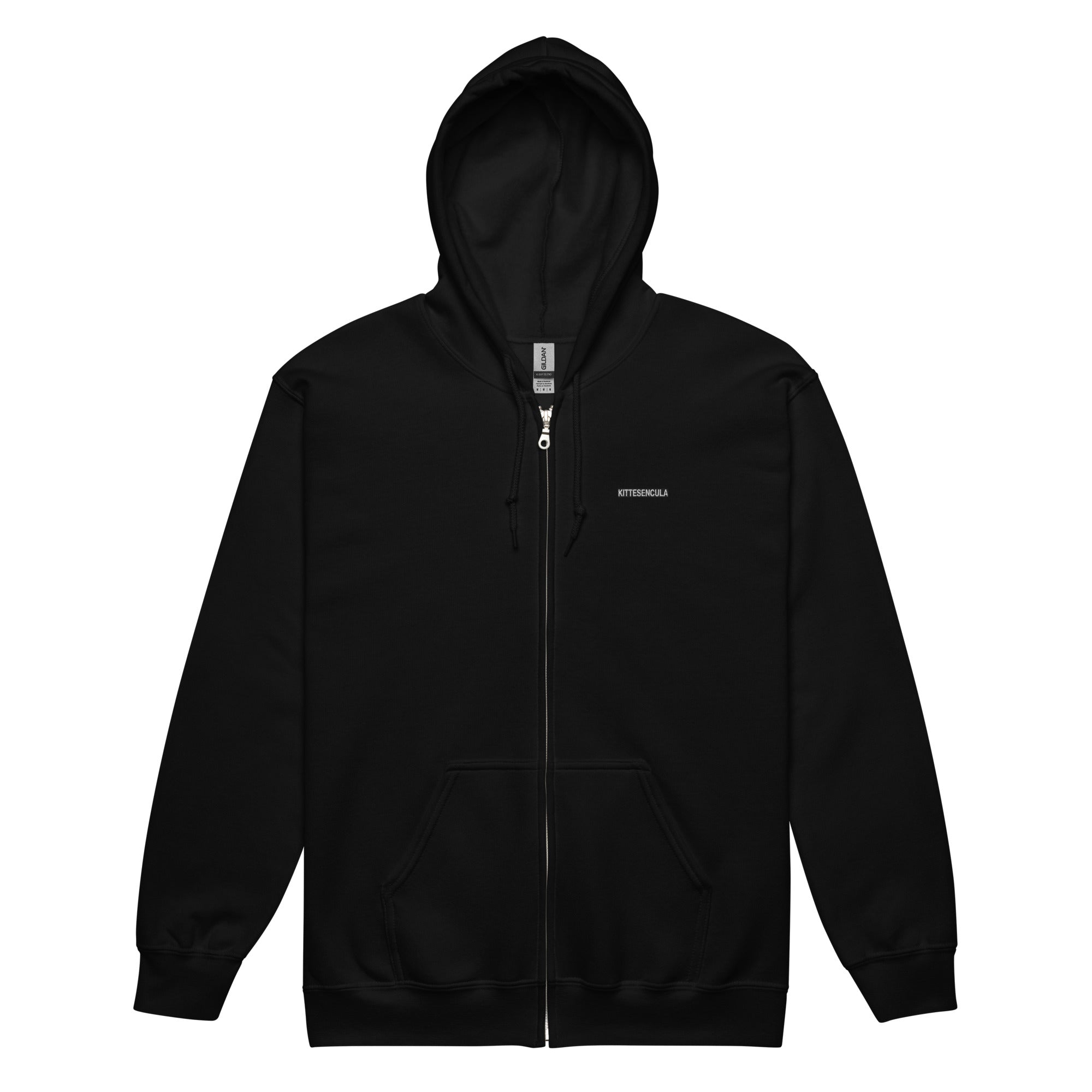 black Kittesencula heavy blend zip hoodie with front pockets and metal zipper