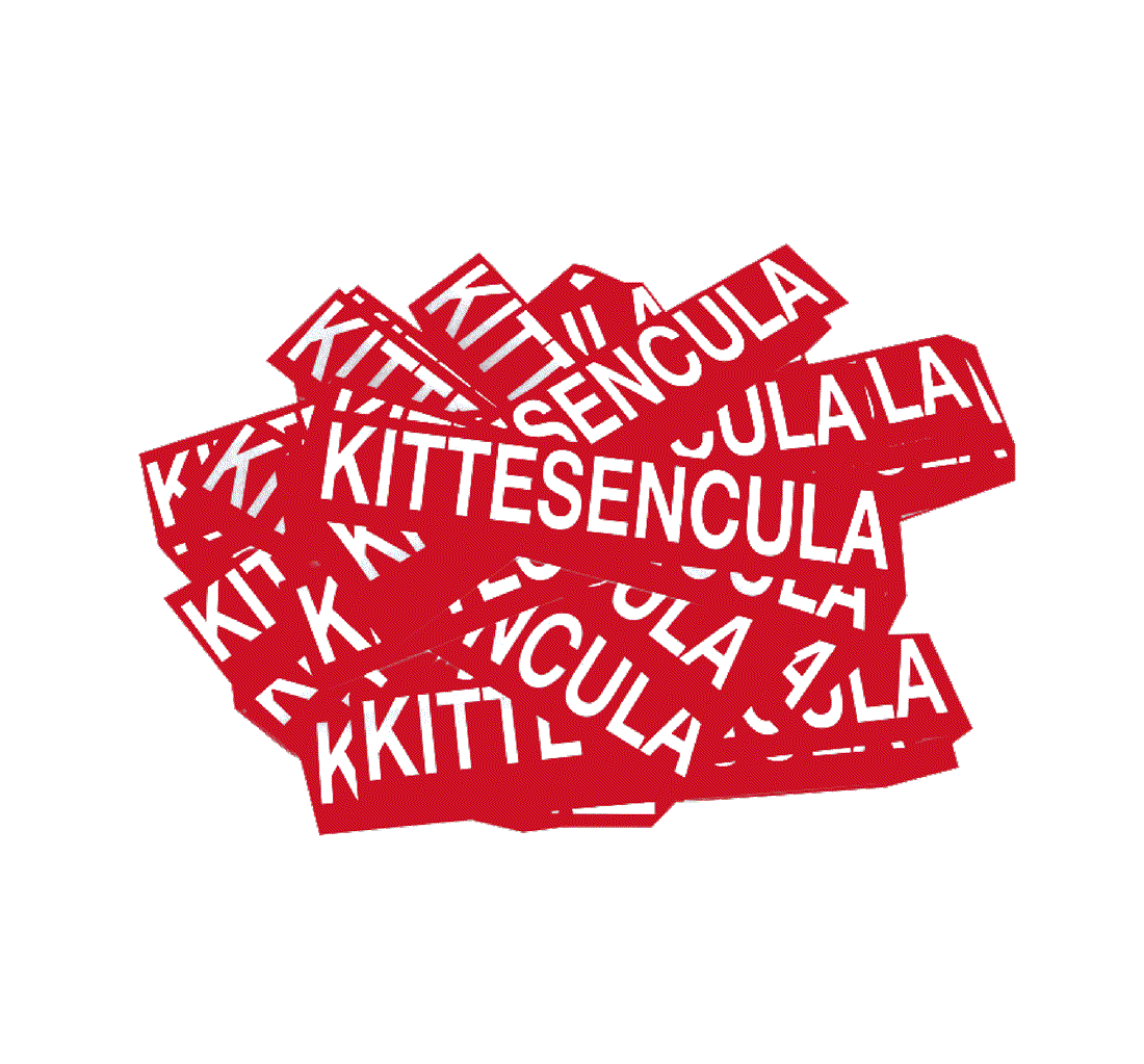 Kittesencula red PVC stickers pack of 50 pieces with white text branding