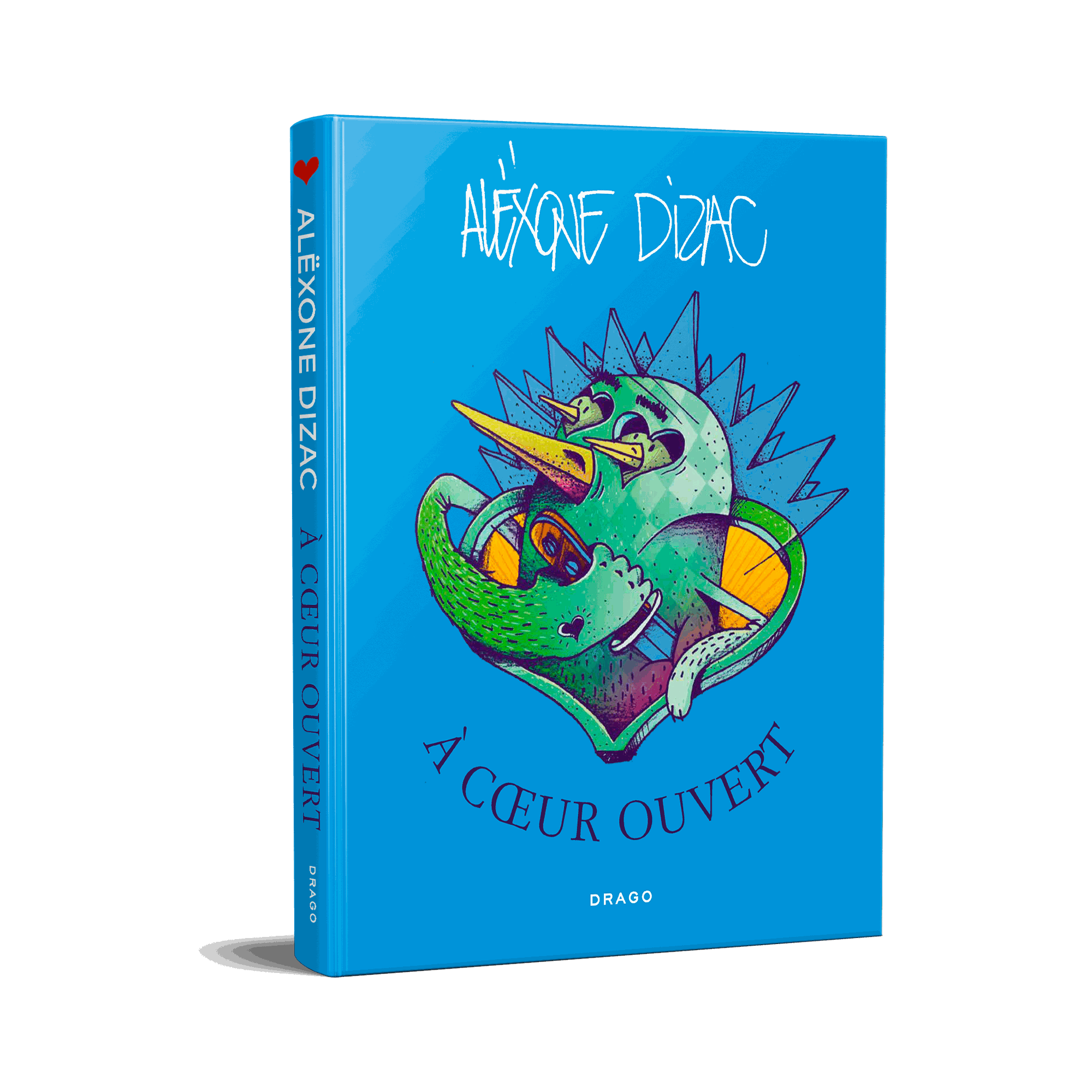 Alëxone "À Cœur Ouvert" art book with colorful heart and creature illustration on blue cover