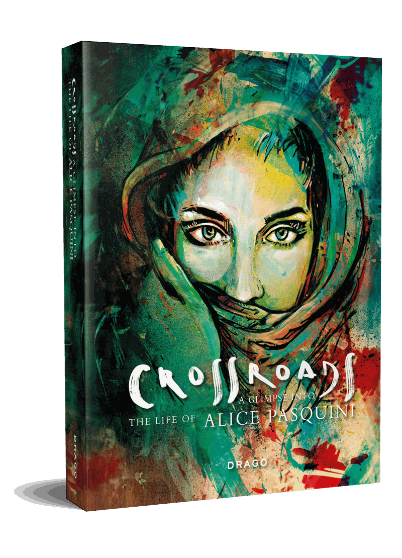 Alice Pasquini Crossroads hardcover book cover featuring colorful abstract portrait artwork