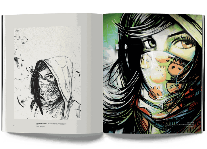 Alice Pasquini Crossroads artwork featuring masked woman with hood in urban street art style