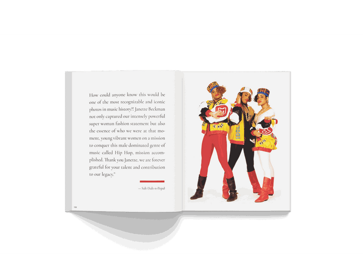 Janette Beckman photography book open to hip hop culture images and text