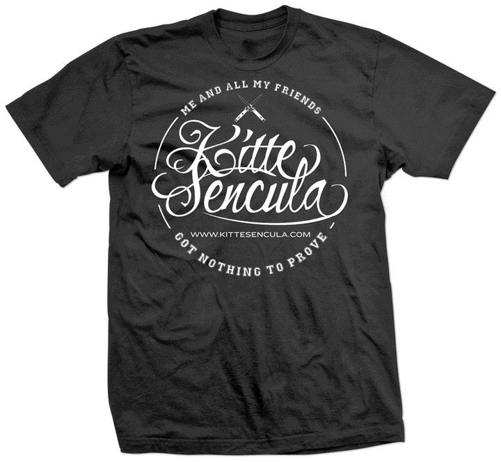 Kittesencula Mescal Tee black cotton t-shirt with white logo and text design