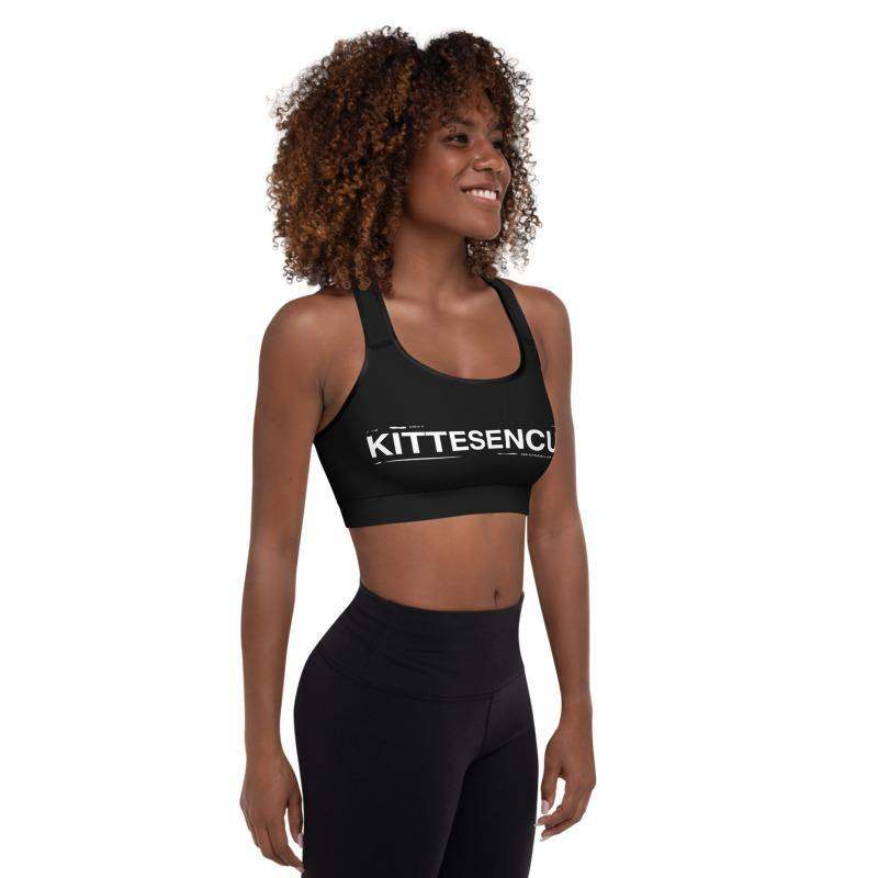Woman wearing black Kittesencula Sport Bra with racerback and supportive shoulder straps