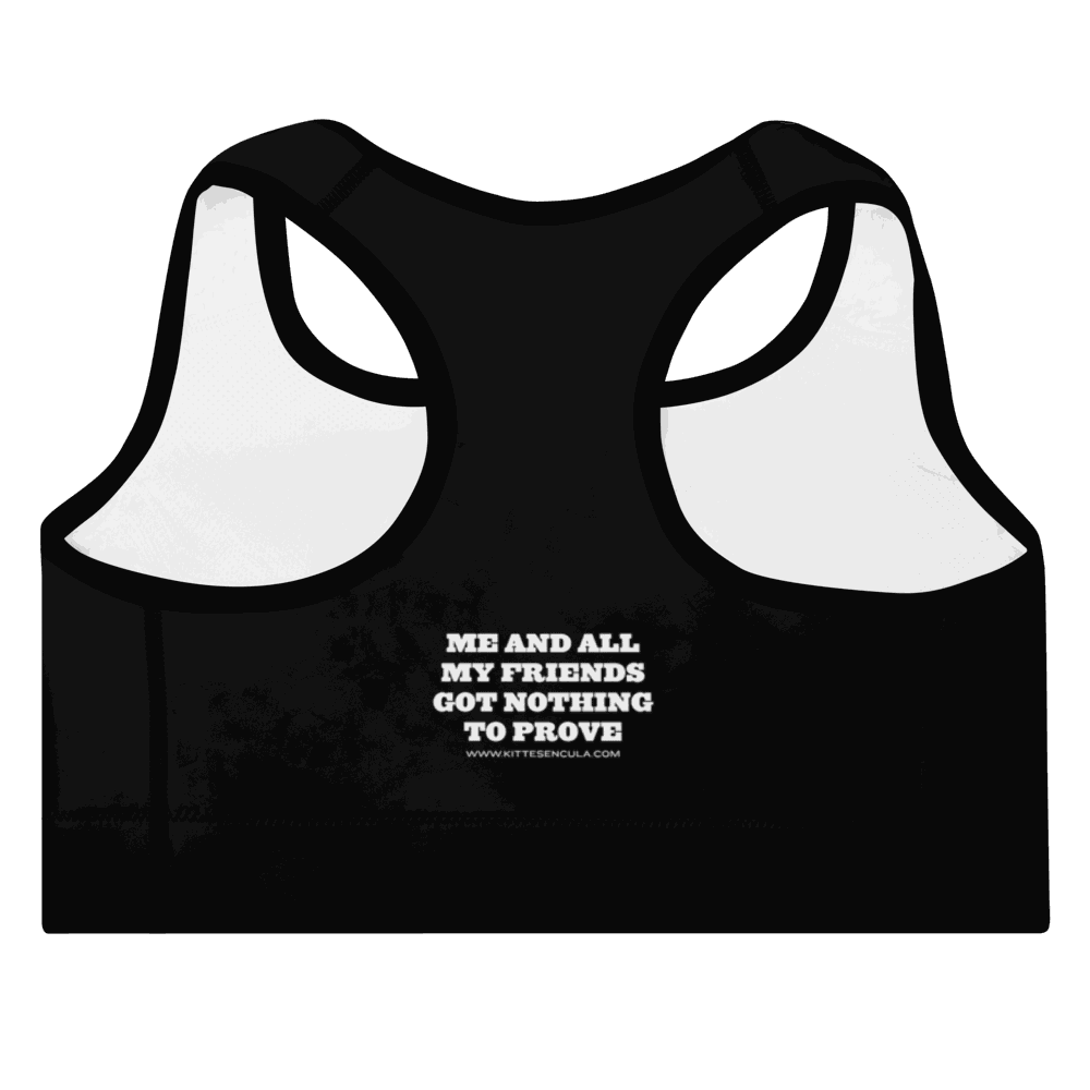 Black Kittesencula Sport Bra with racerback and supportive padded straps for workouts