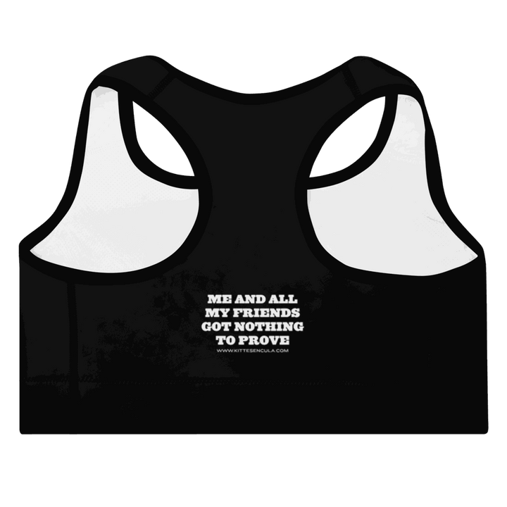 Black Kittesencula Sport Bra with racerback and supportive padded straps for workouts
