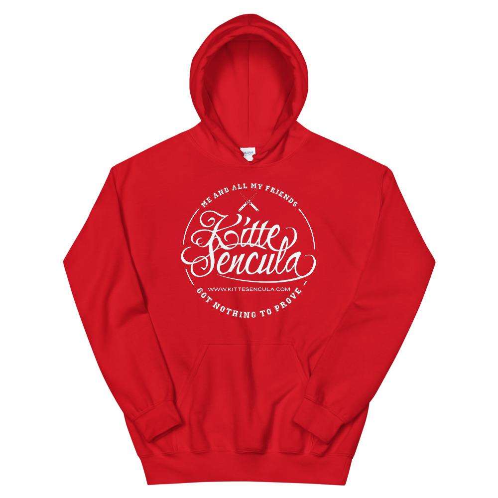 Red Kittesencula "FAT" Hoodie with double-lined hood and front pouch pocket, soft and cozy for cooler evenings