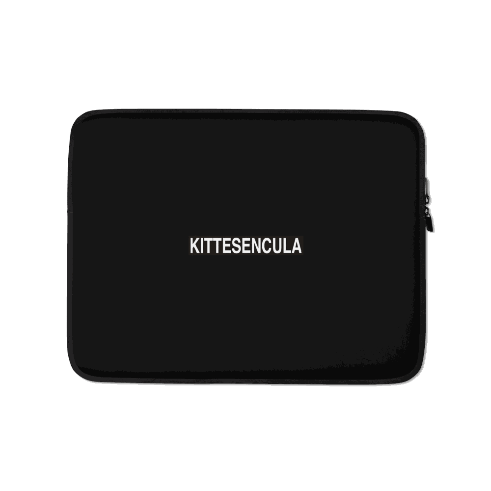 Kittesencula Laptop Sleeve black neoprene protective case with padded zipper and faux fur lining