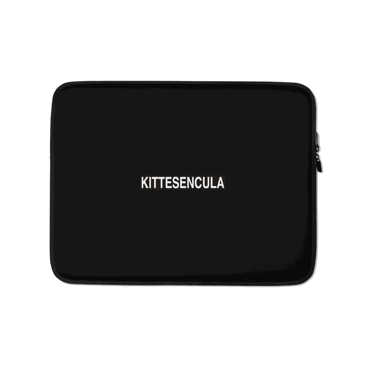 Kittesencula Laptop Sleeve black neoprene protective case with padded zipper and faux fur lining
