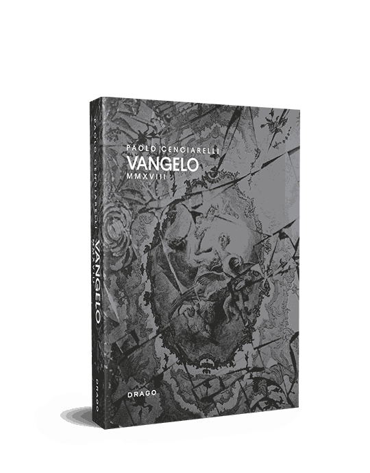 Paolo Cenciarelli Vangelo MMXVIII book cover with black and white art and cityscape elements