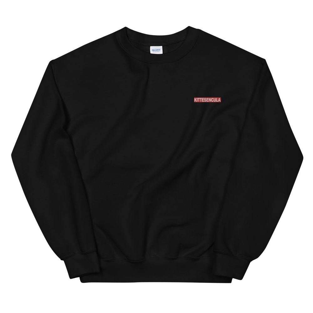 Black Kittesencula Sweatshirt with embroidered red logo, classic fit, cotton-polyester blend, warm and soft fabric