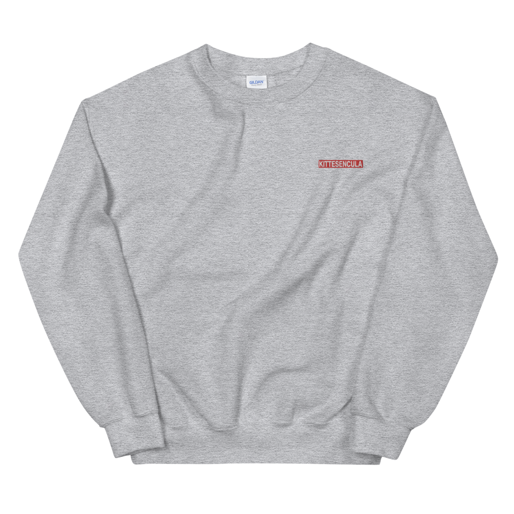 Grey Kittesencula Sweatshirt with embroidered red logo, classic fit, cotton-polyester blend