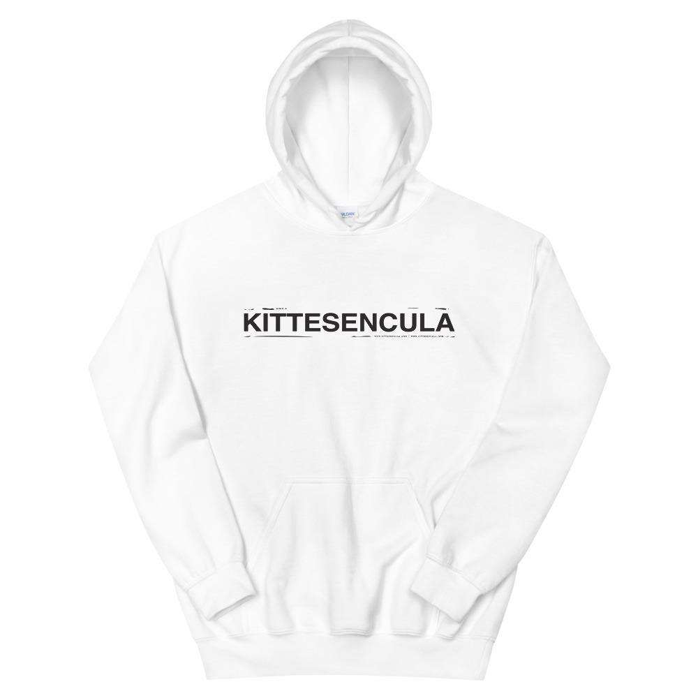 White Kittesencula "Chronic" hoodie with front pouch pocket and double-lined hood, soft and smooth fabric with rib knit cuffs and waistband