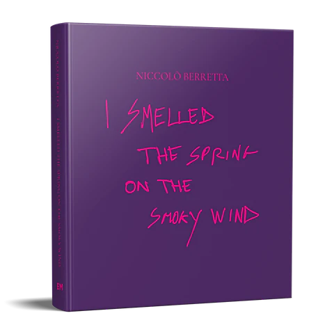 Niccolò Berretta hardcover book I Smelled the Spring on the Smoky Wind with purple cover and pink handwritten title text