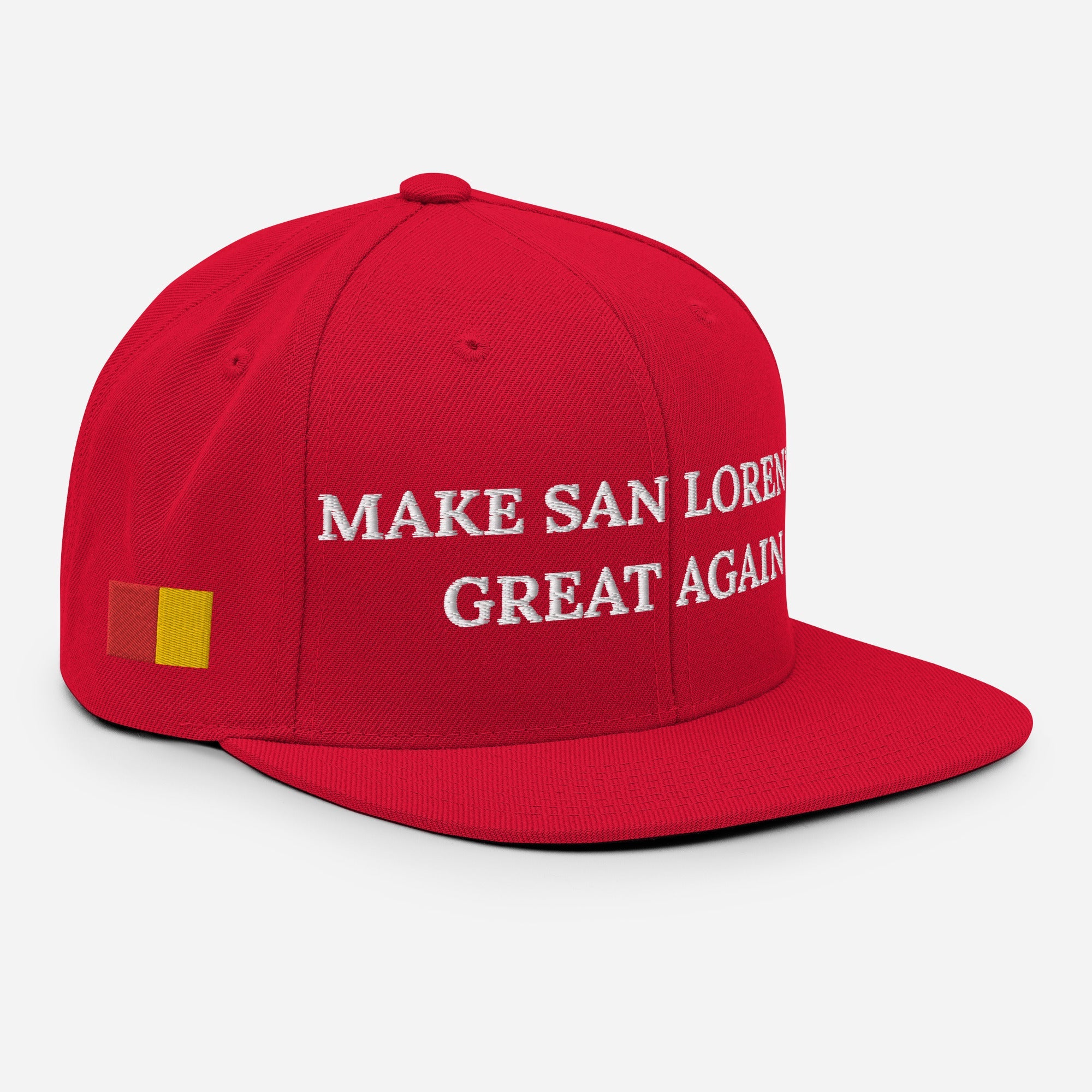 Red Make San Lorenzo Great Again snapback hat with flat brim and adjustable closure
