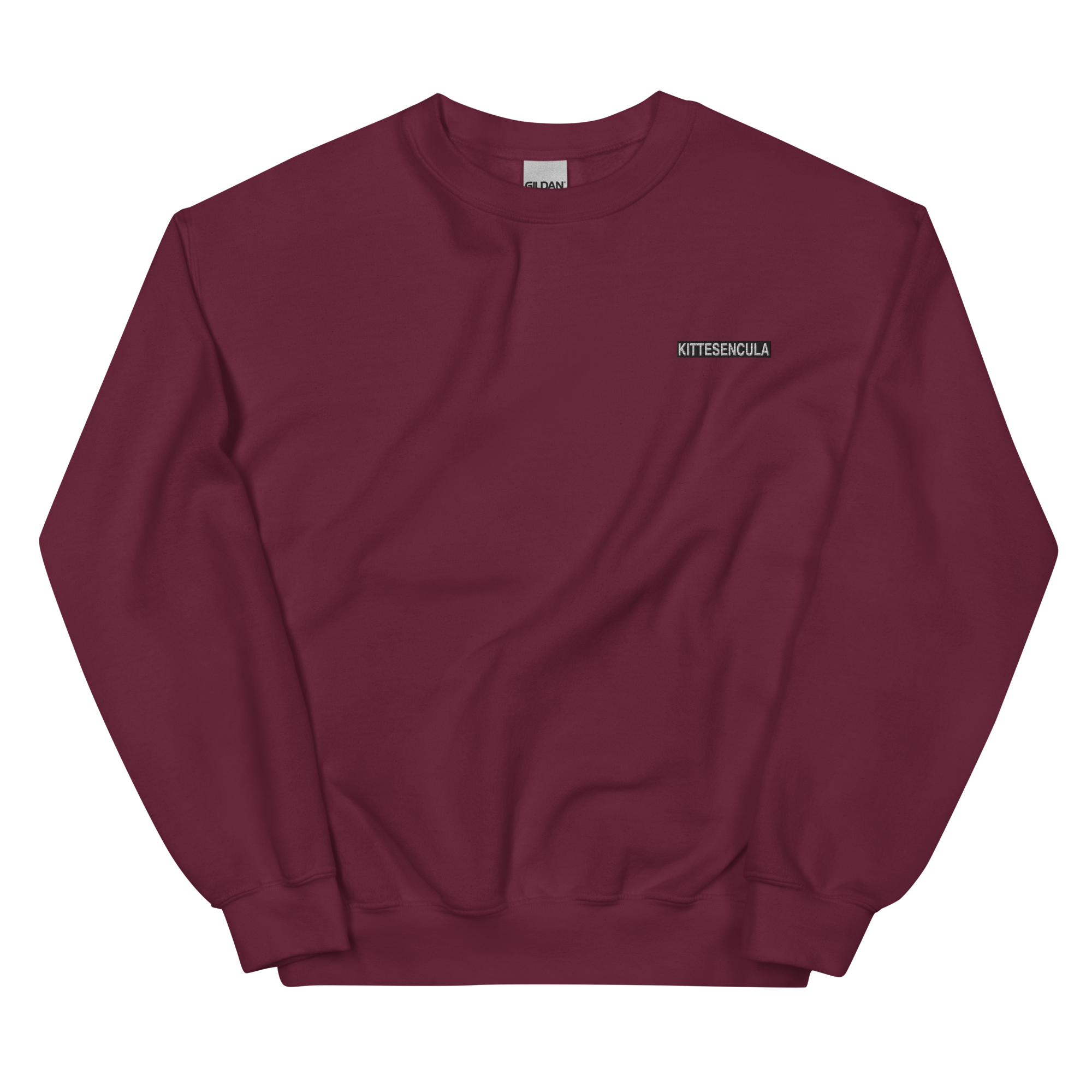 Maroon Kittesencula Sweatshirt with embroidered black logo and classic fit design