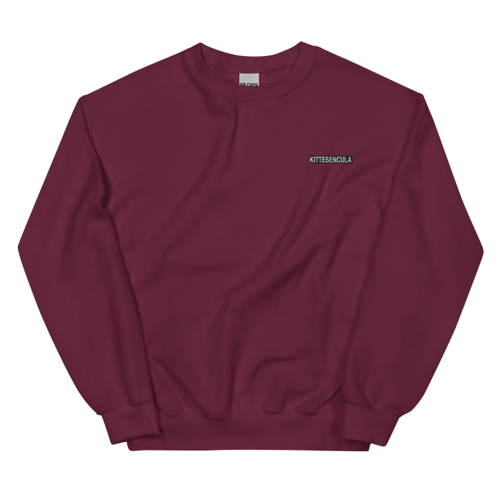 Maroon Kittesencula Sweatshirt with embroidered black logo and classic fit design