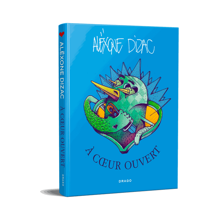Alëxone "À Cœur Ouvert" art book with colorful heart and creature illustration on blue cover
