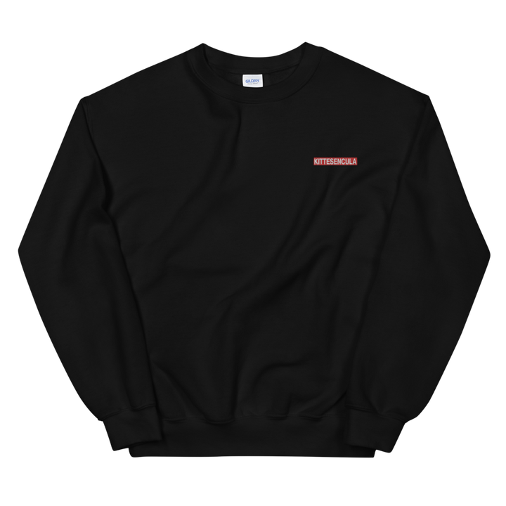 Black Kittesencula Sweatshirt with embroidered red logo, classic fit, cotton-polyester blend, warm and soft fabric