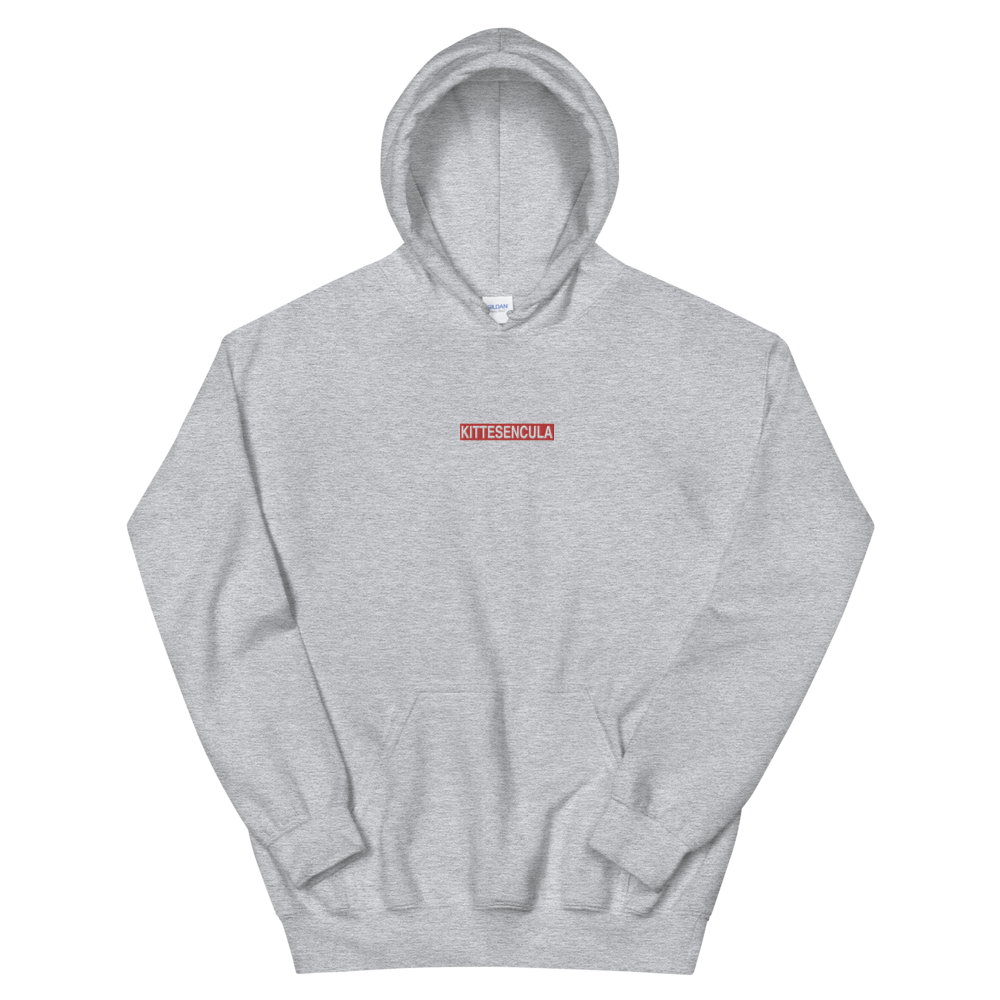 Kittesencula Hoodie gray with embroidered red logo and front pouch pocket