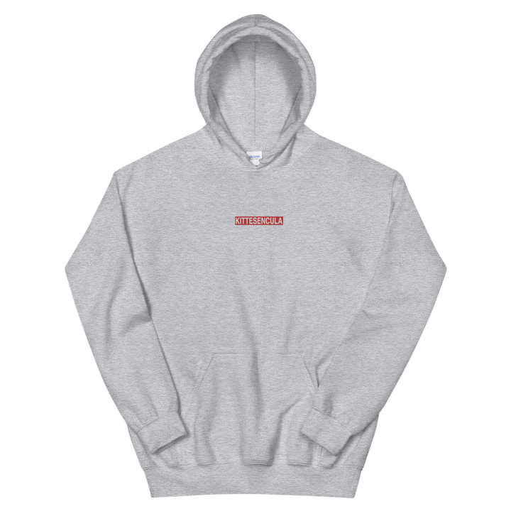 Kittesencula Hoodie gray with embroidered red logo and front pouch pocket